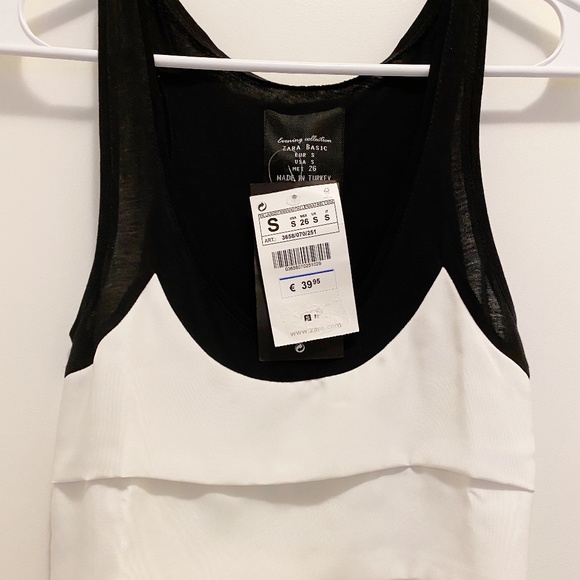 NWT Zara -Multi Flap Tank Mini Dress Black White S - Picture 3 of 7